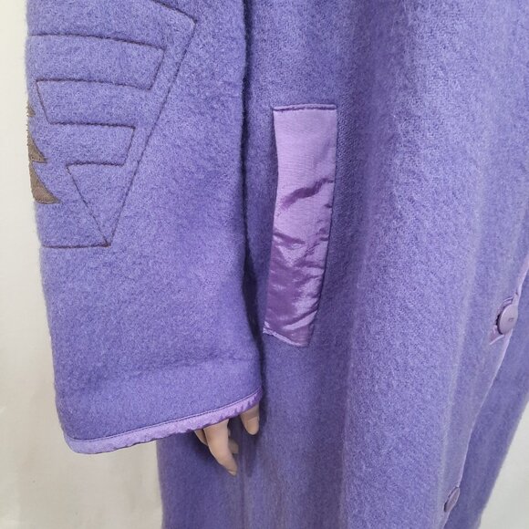 Vintage 80s Full Length Blanket Coat Mauve purple Virgin Wool Embroidered Size M - Picture 6 of 11